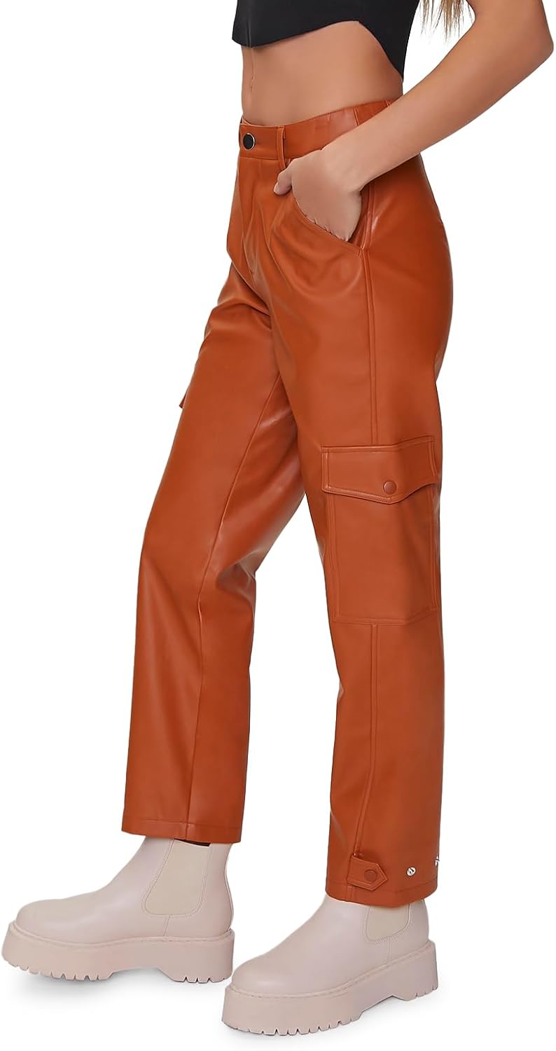 FOREVER 21 Womens Faux Leather Cargo Ankle Pants - Image 1